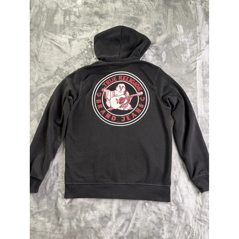 True Religion Buddha Logo Full Zip Hoodie Black White Stitching Men's Size M